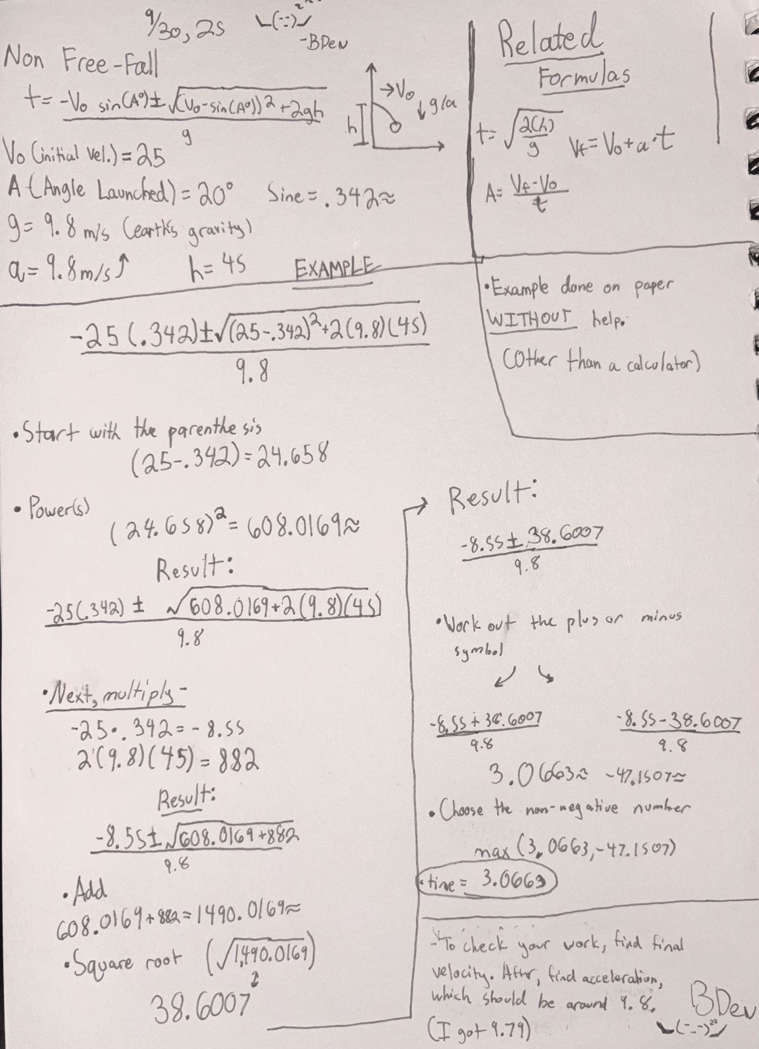 Time Formula, including velocity, gravity, angle, and height.
